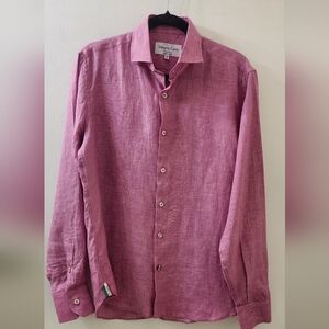 Umberto Carro Positano Men's Pink Shirt, Size 15 1/2, Linen.